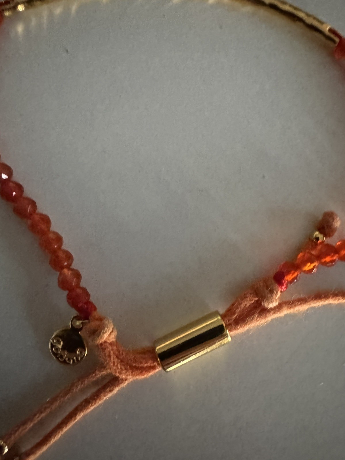 Gorjana Red Beaded Gold Bar Adjustable Bracelet Pull Cord Boho