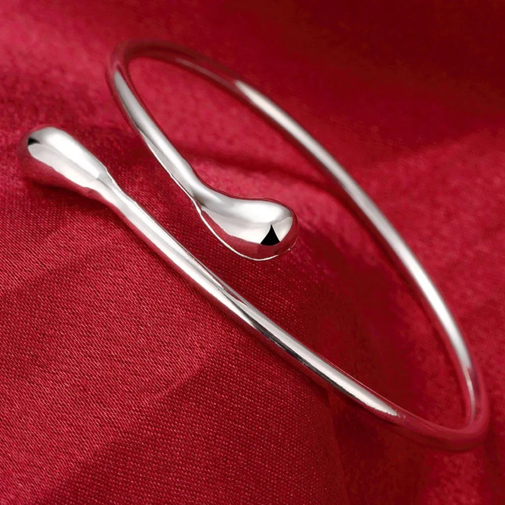 925 Sterling Silver Cuff Bracelet Smooth Wide Bangle Elegant Women Jewelry