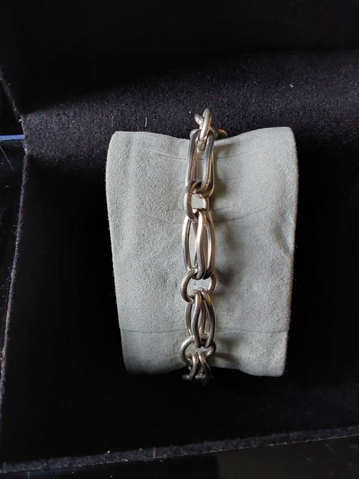 Taxco 925 Silver Oval Link Chain Bracelet, Toggle Clasp, Signed