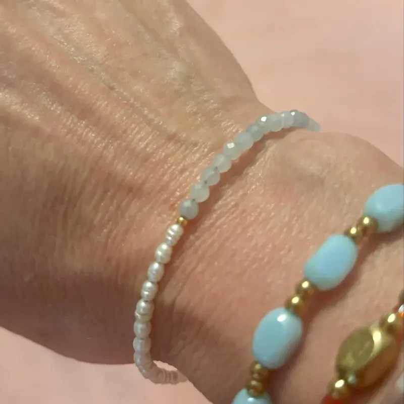 Dainty Aquamarine & Pearl Bracelet March Birthstone Gift for Her Handmade