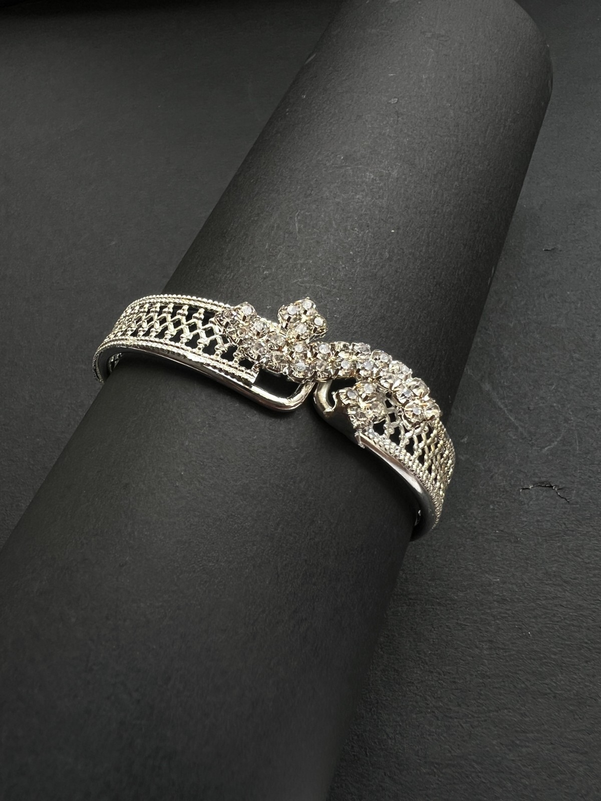 Silver Rhinestone Cuff Bracelet | Sparkling Crystal Party Jewelry for Women