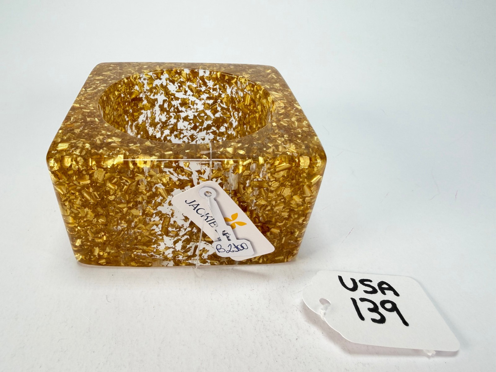 Jackie Brazil “Solid Square” Gold Flakes 5cm Bangle ( B2100 )