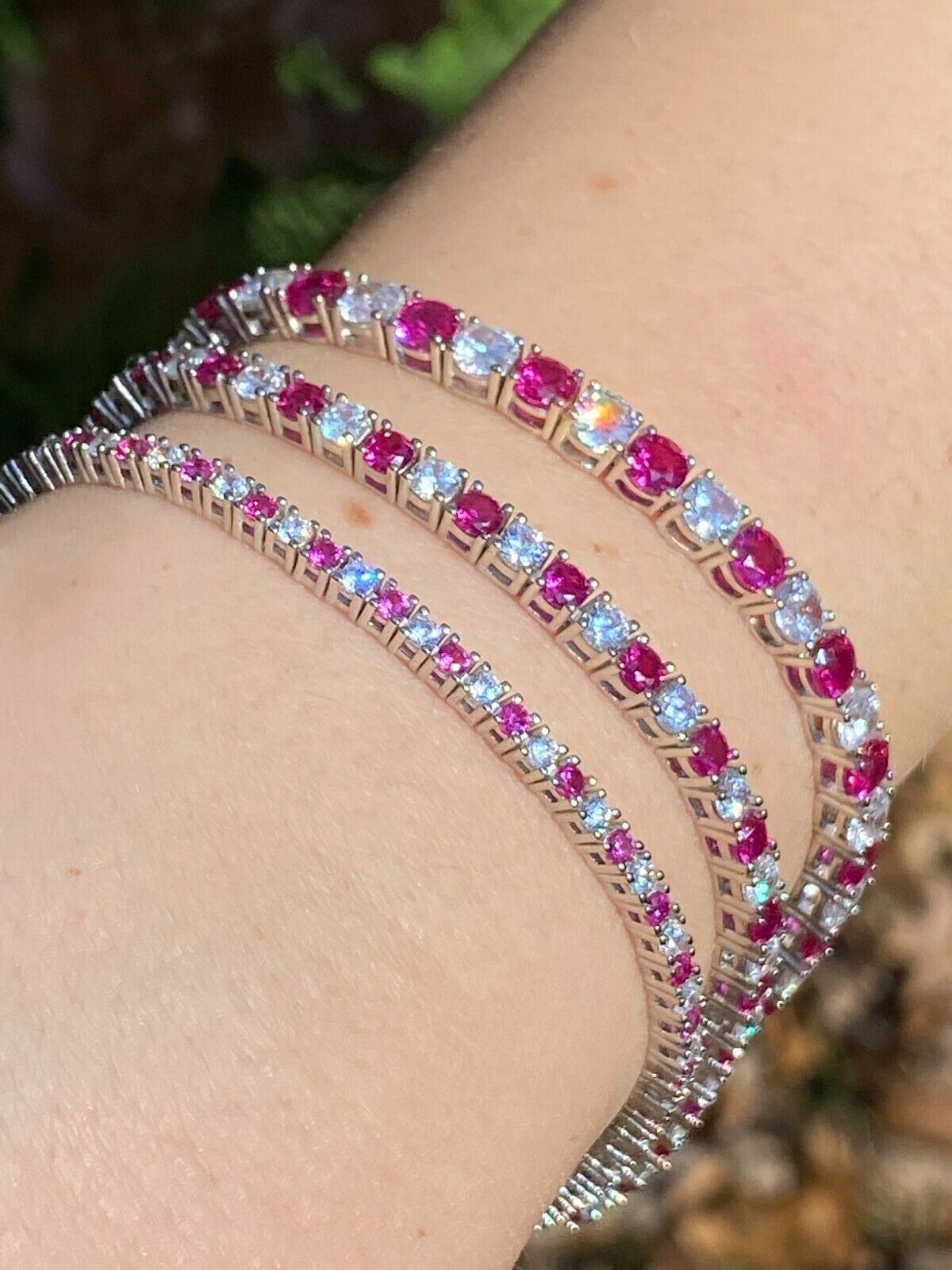 Tennis Bracelet SOLID 925 Sterling Silver Simulated Diamond & Gemstone 2-4mm