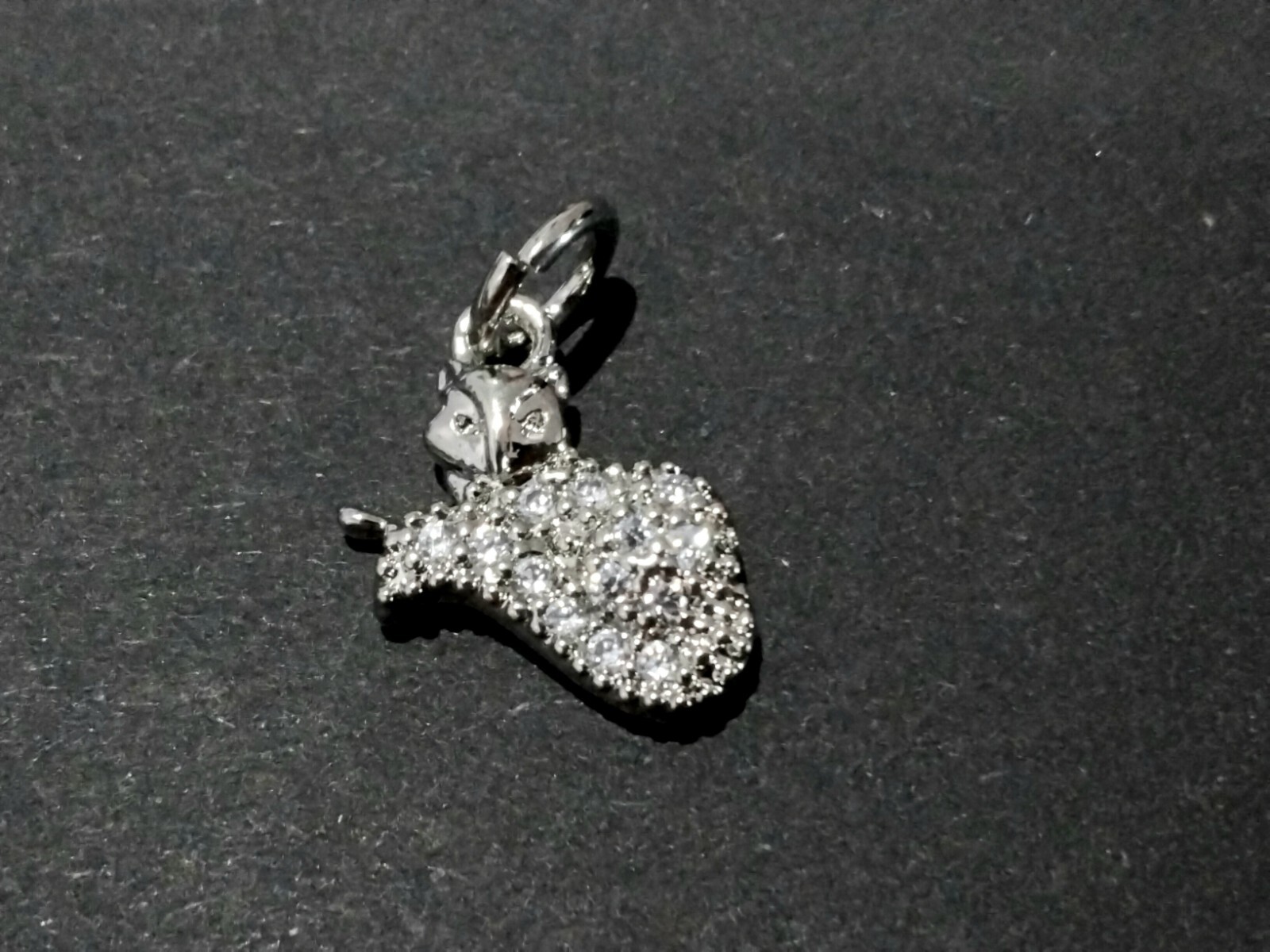 Brass Micro Pave Cubic Zirconia Charm w Jump Ring, Fox, 10x10x2.5mm, 1 pce