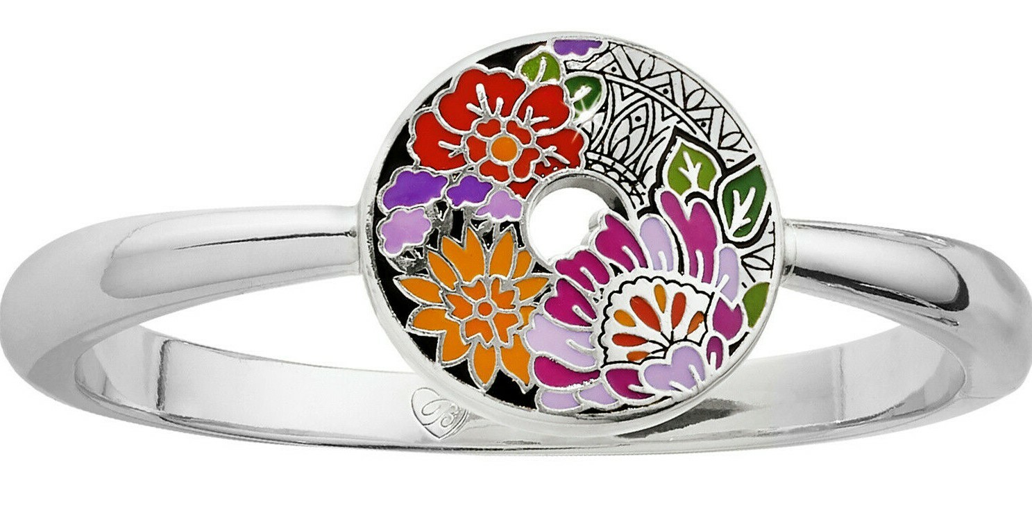 NWT Brighton AFRICA STORIES FLORAL Enamel Silver Hinged Bangle Bracelet MSRP $68