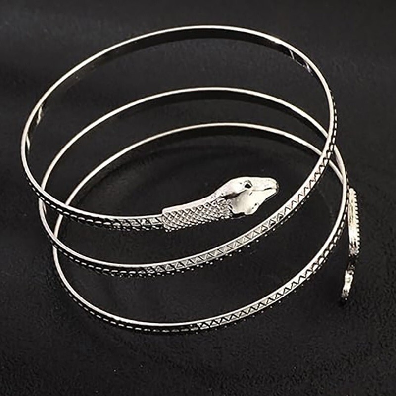 2PcSet Womens Snake Dragon Wrap Link 7″ Adjustable Silver Plated Bracelets D499