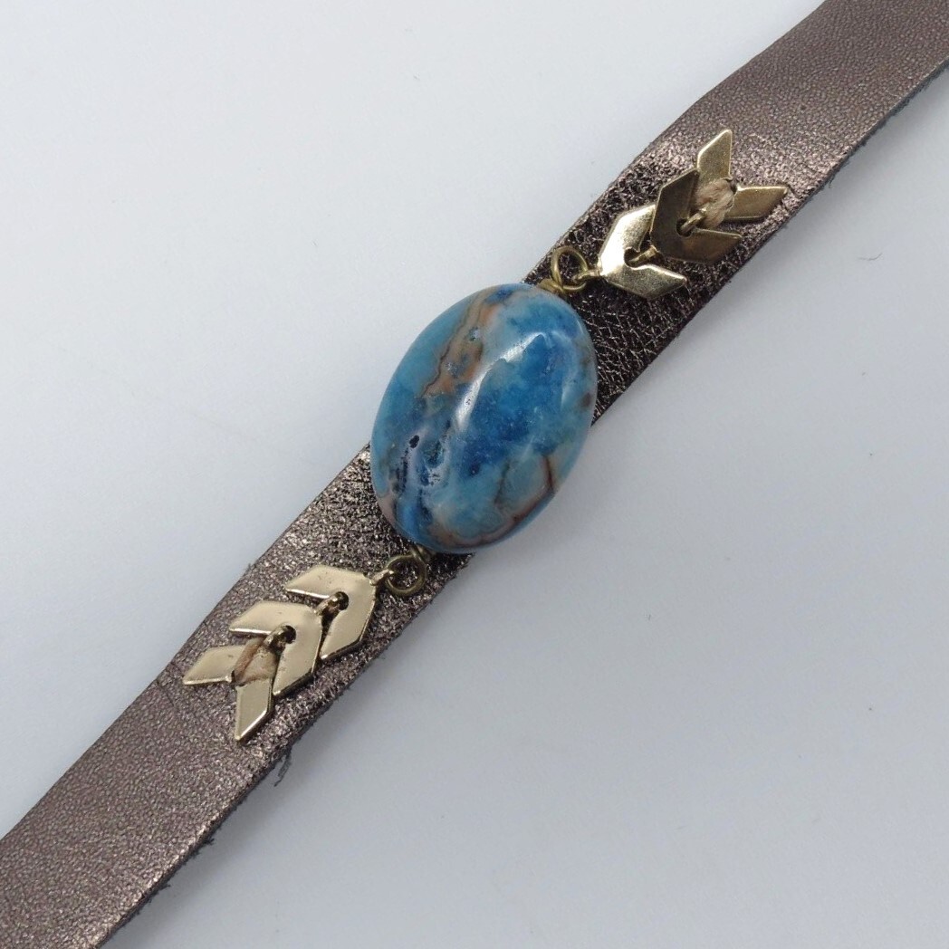 Blue Stone Cabochon Leather Bracelet