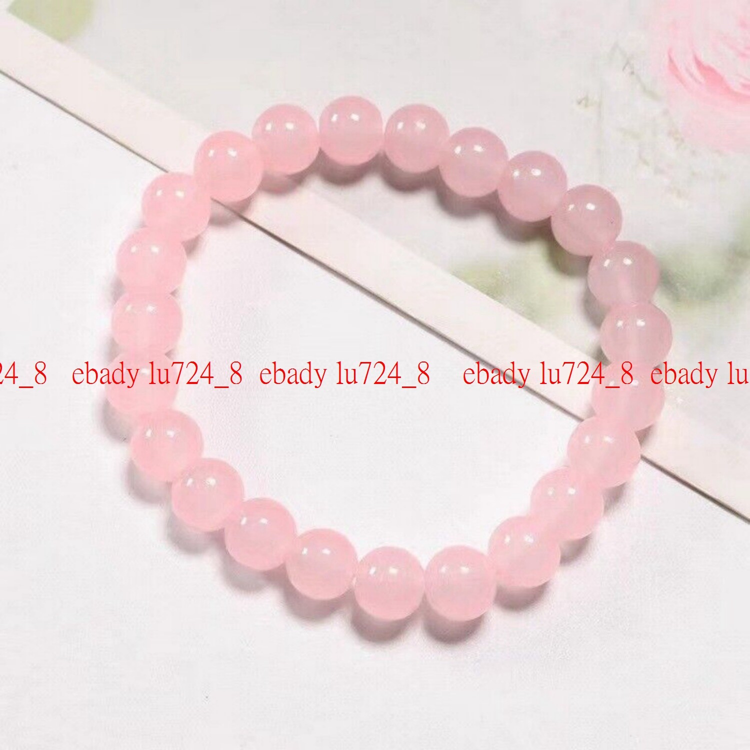 Fashion Rose Pink Quartz Handmade Crystal Gemstone Stretch Bracelet 8mm 7-9in