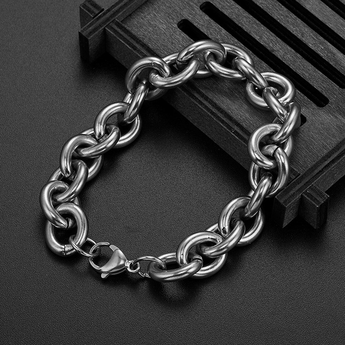 11/13/15mm Mens Round Heavy Rolo Chain Link 316L Stainless Steel Bracelet Bangle