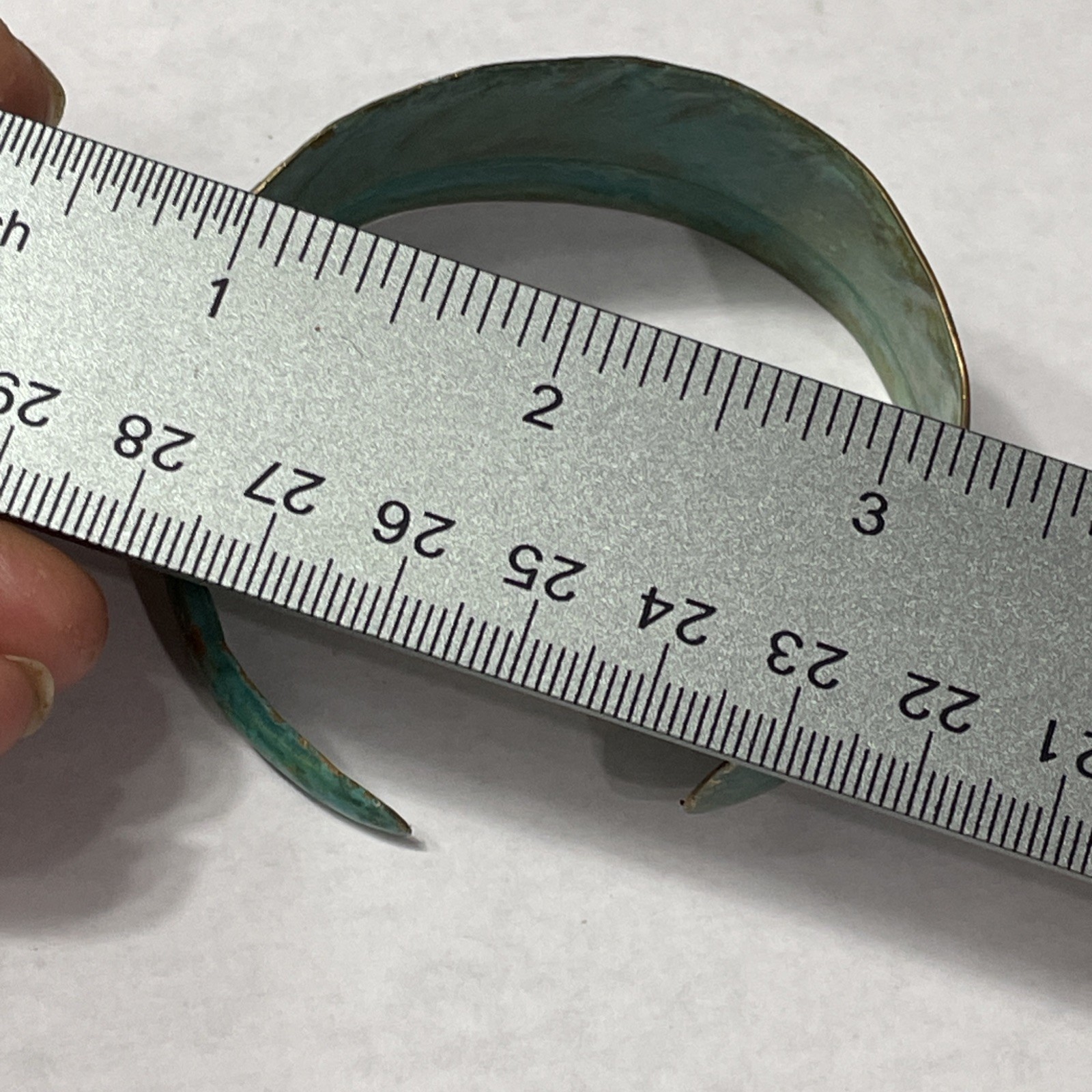 Verdigris Feather Cuff Bracelet Brass