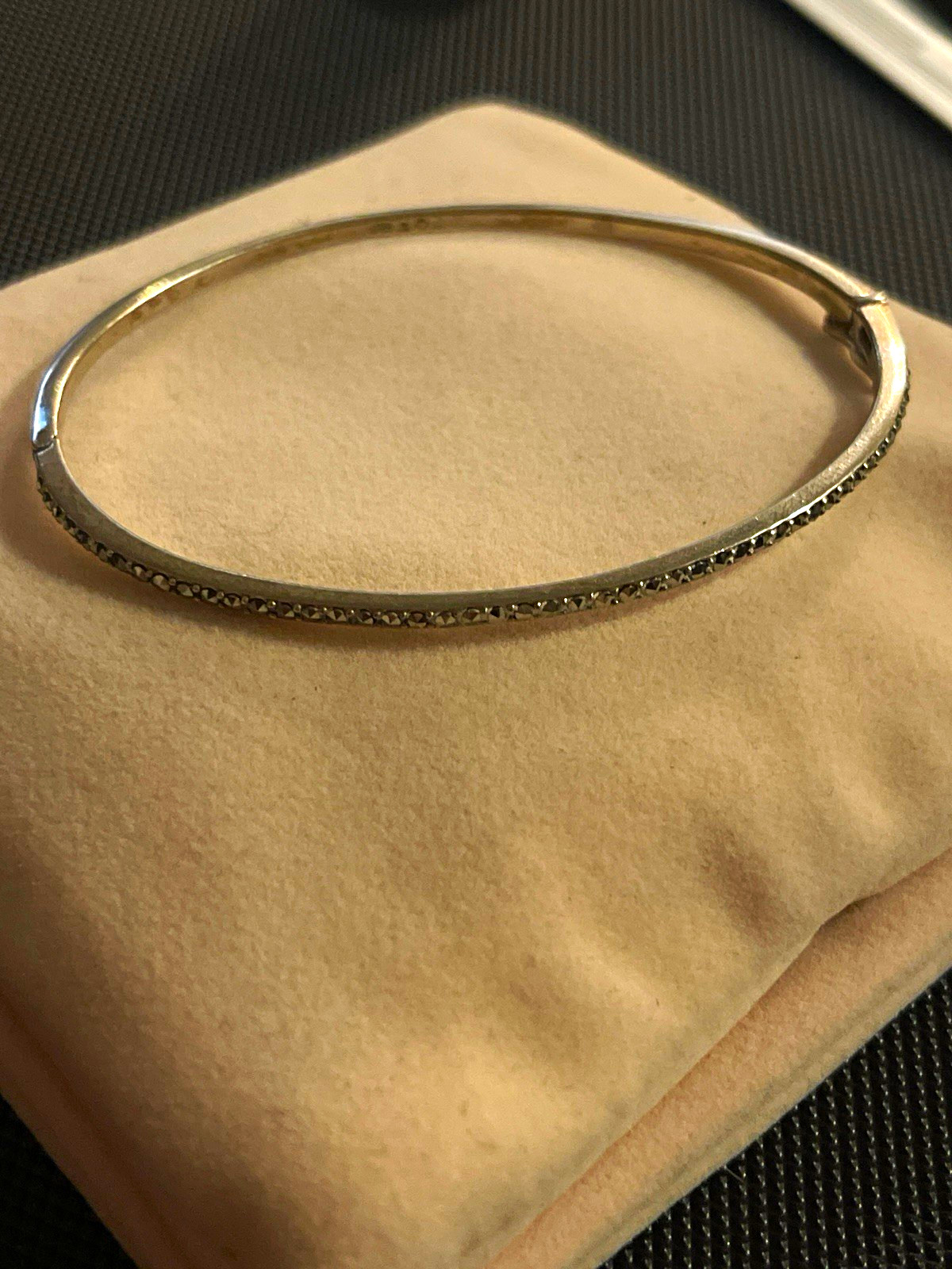 Silver Tone Metal Bangle Bracelet with Clear Round Crystal Stones