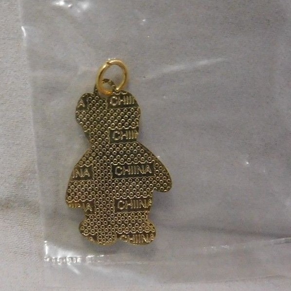 White Beanie Baby Bear W/USA Flag Vintage 1″Gold Tone Necklace – Bracelet Charm