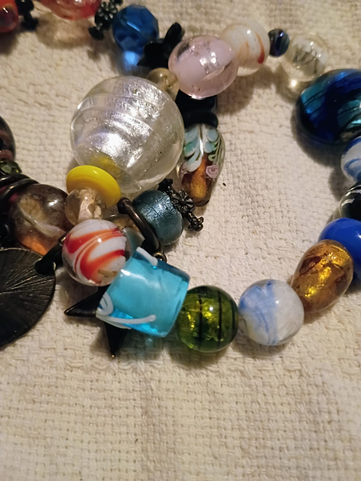 2 Multicolor Glass Beaded Charm Bracelets Bundle Broken Crafting