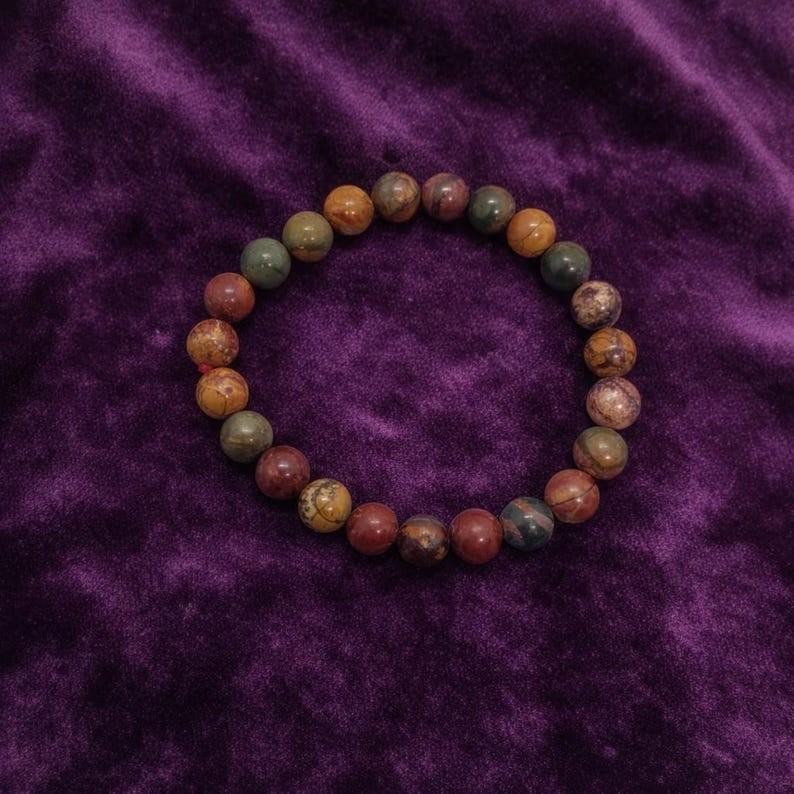 Red Creek Jasper Stretch Bracelet Earth Tone Gem Beads,Stability Focus Jewellery