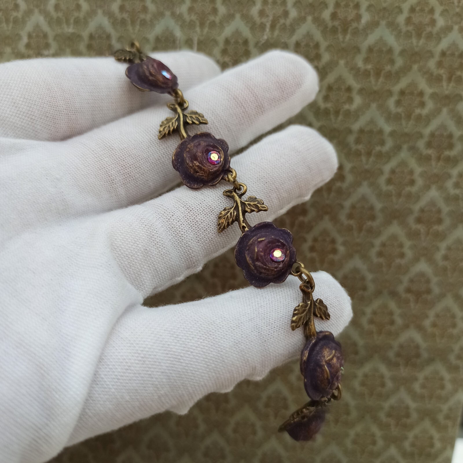 Michal Negrin Bracelet Purple Roses Pink AB Aurora Borealis Crystals Statement
