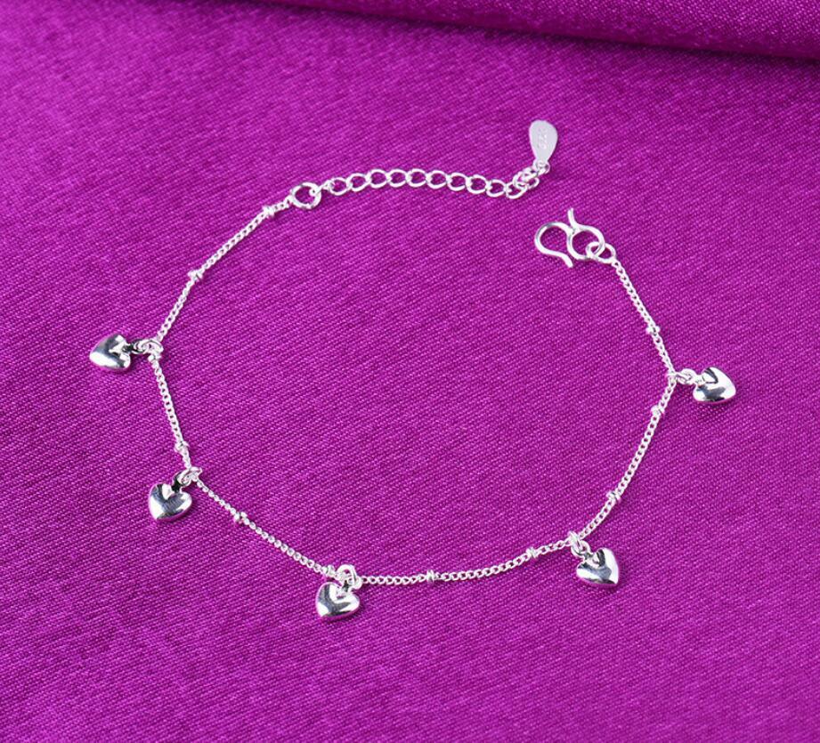 Love Hearts Silver SP Women‘s Charm Cuff Chain Bangle Bracelet