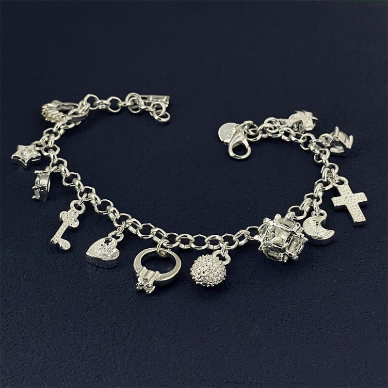 925 Silver Plated Fashion Women Charm pendant Beautiful Bracelet chain