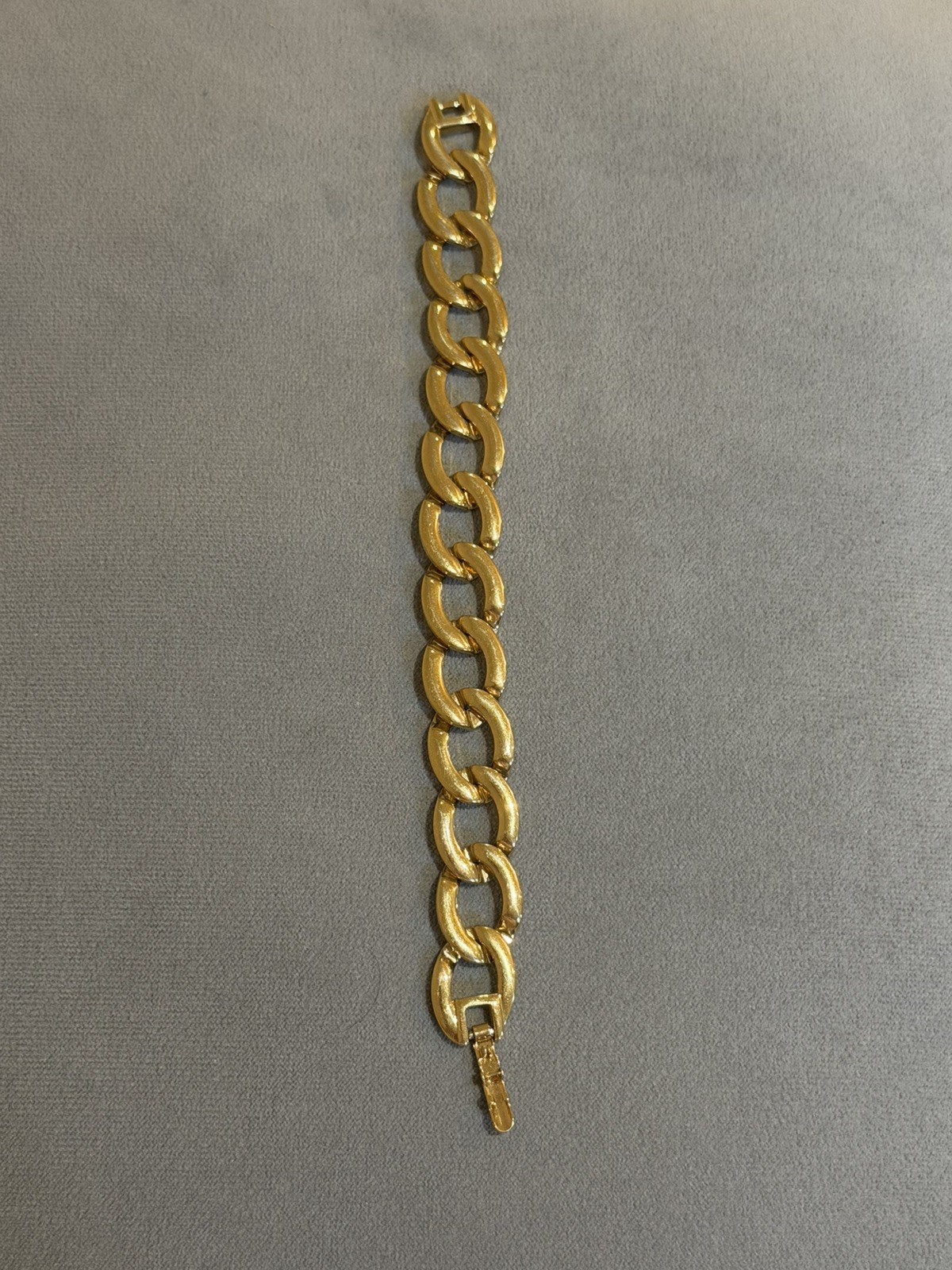 Vintage Signed MONET Chunky Curb Cuban Link Matte Gold Tone Bracelet
