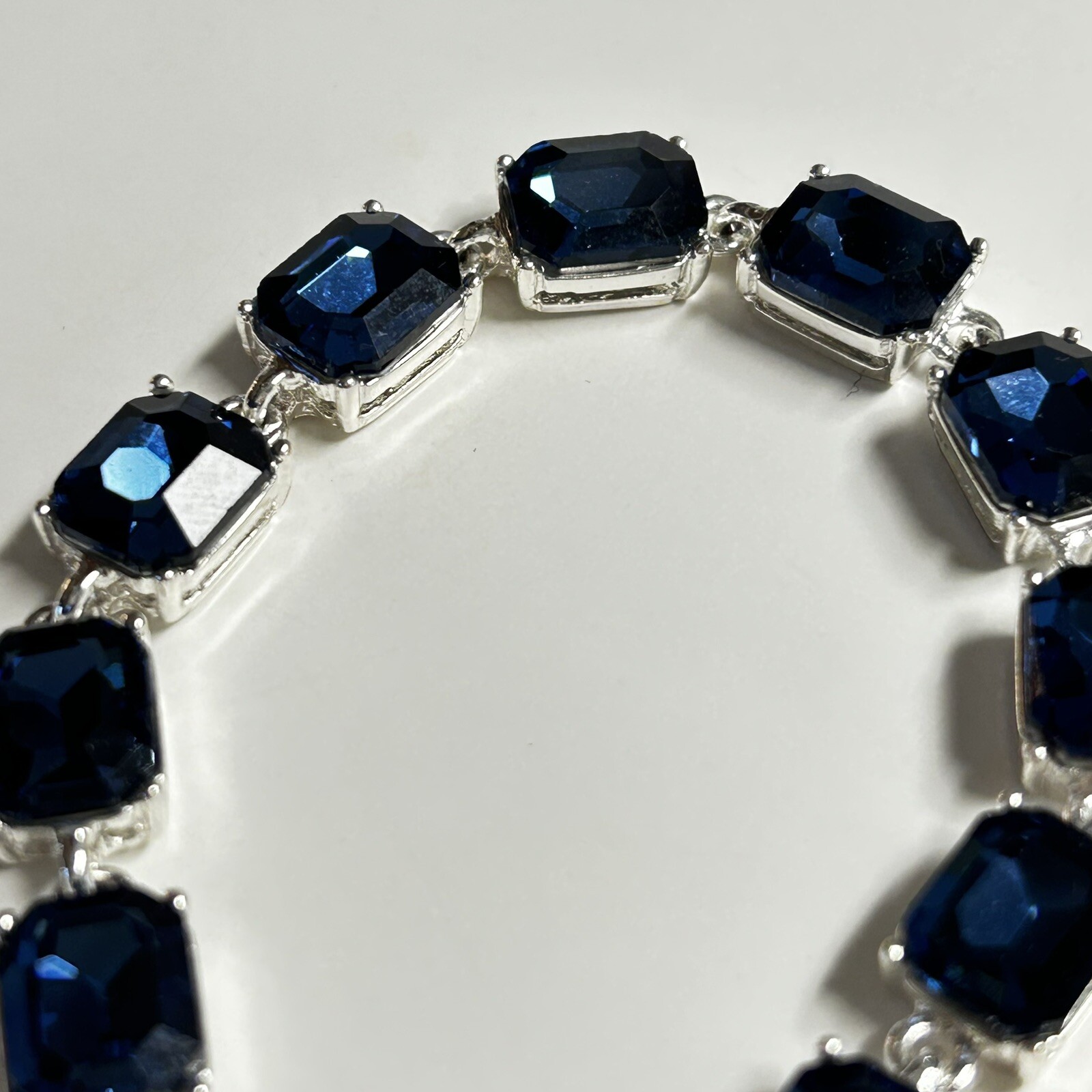 Dillard’s Emerald Cut Sapphire Costume Jewelry Bracelet Adjustable Length NICE
