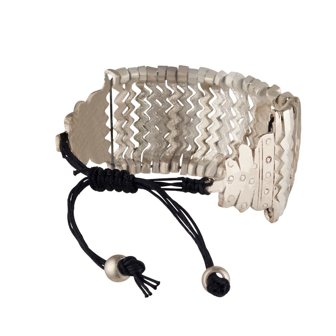 Silver Bracelet Brass Zig Zag Aztec Wide Pull Cord String Woven – 81stgeneration