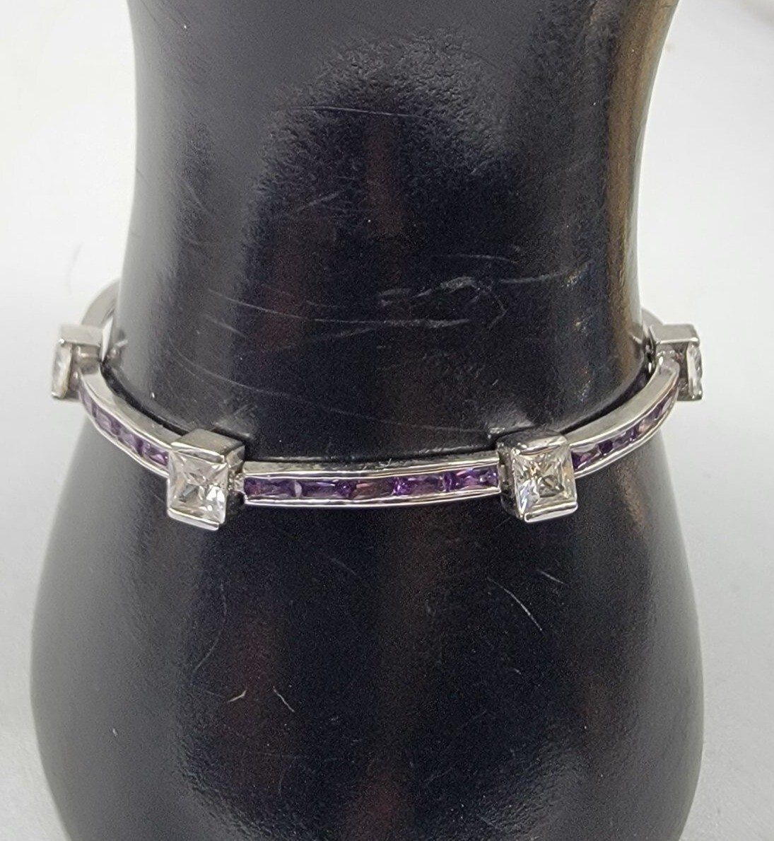 Purple & Clear Cubic Zirconia 10kgp Bracelet SZ 6.5 White Gold Plated