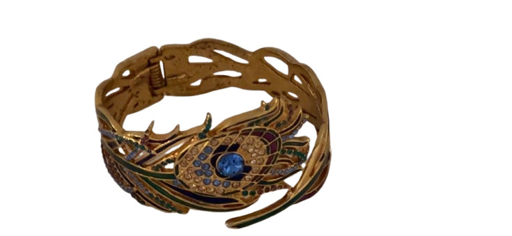 Peacock Feather Set , 18K Gold Overlay Czech and Austrian Crystals, MMA