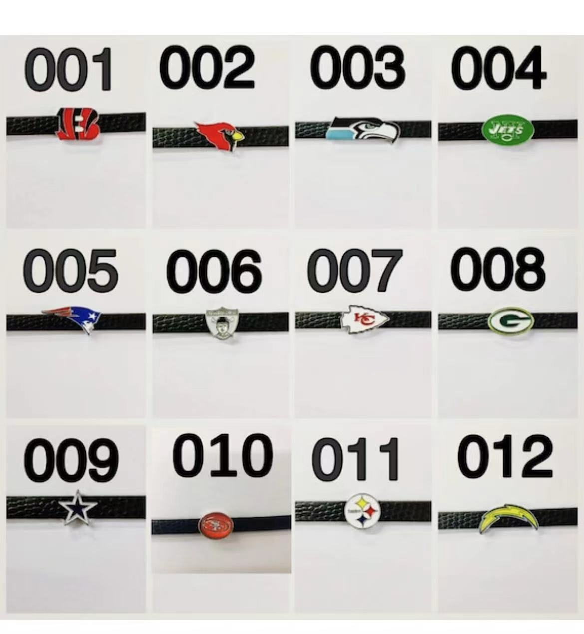 Set of 10pc NFL NAB MLB slide Charm – Fits 8mm Wristband for Jewelry / Crafting