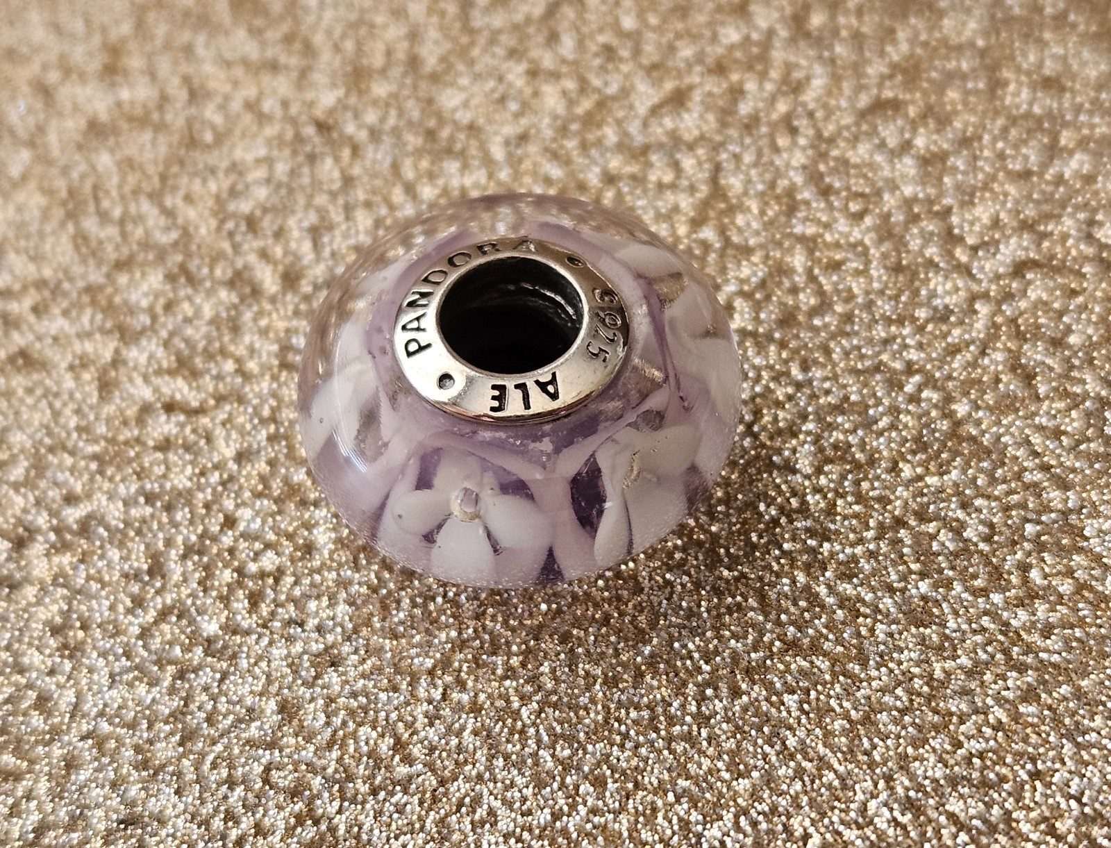 Authentic Pandora Silver Purple Field Of Flowers Murano Charm