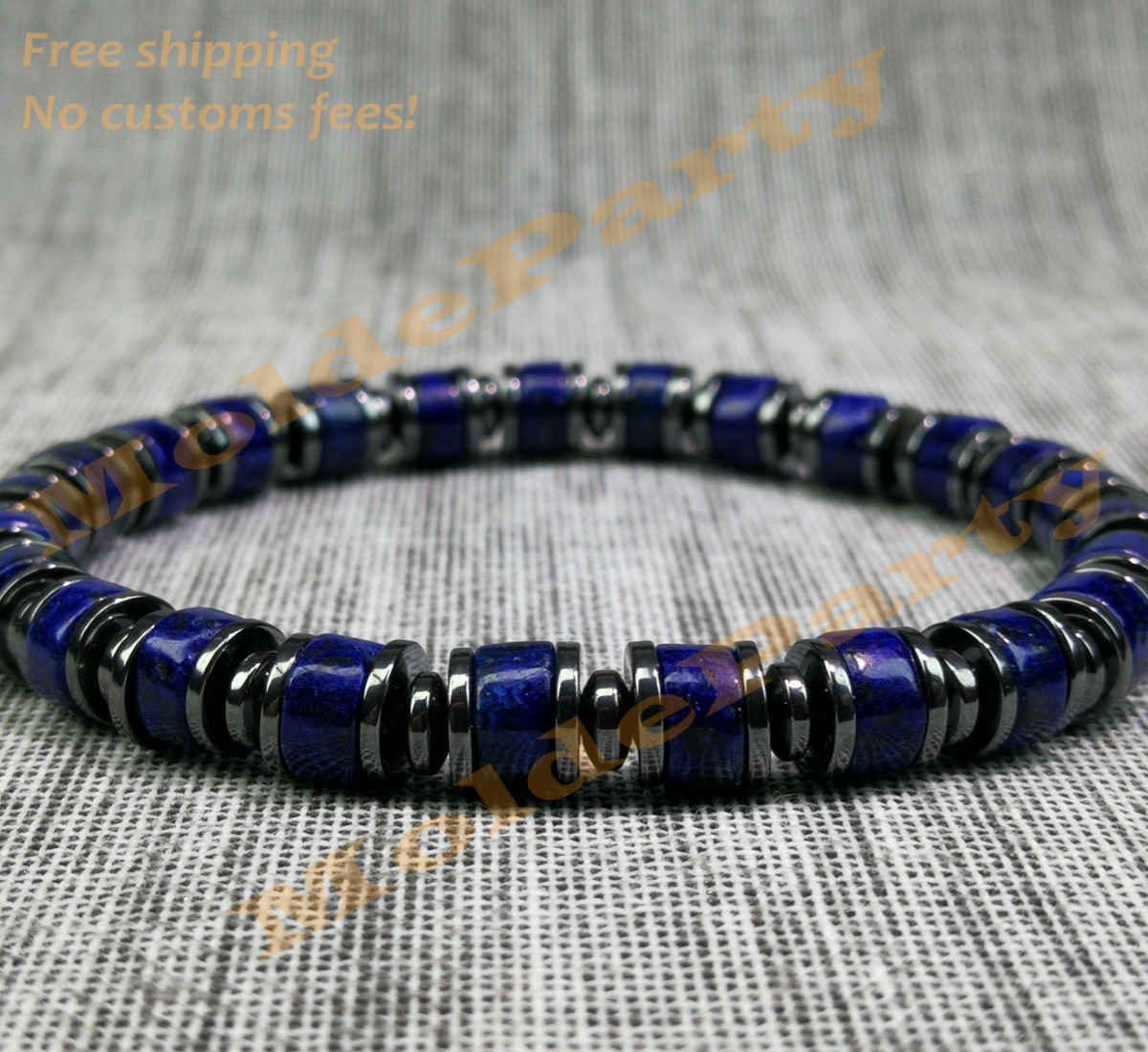 Handmade Natural Lapis Lazuli Beaded Stretch Bracelet Women Boys Gift Healing