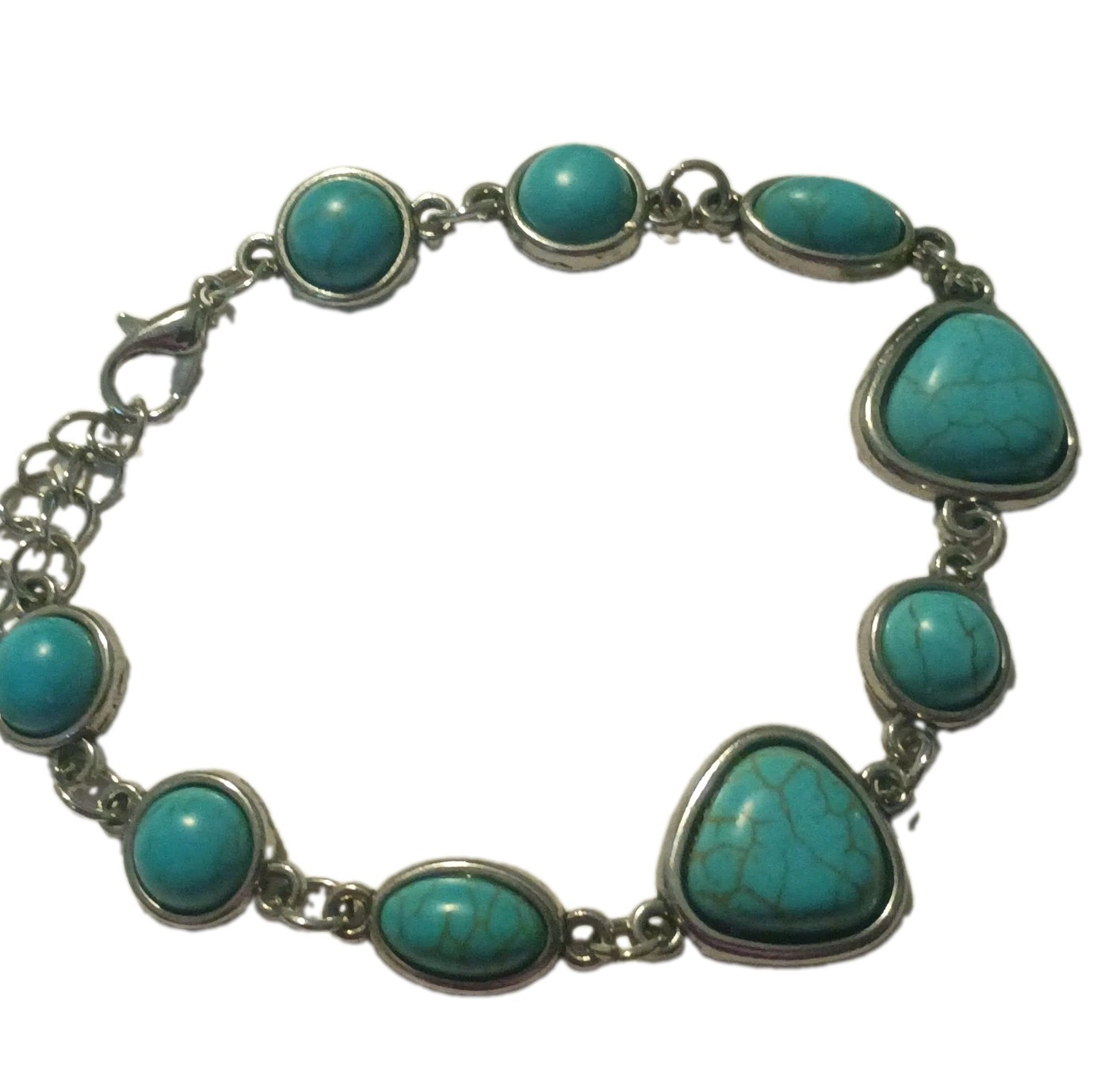 Cute Faux Tourquoise Cabochon Silver tone Bracelet
