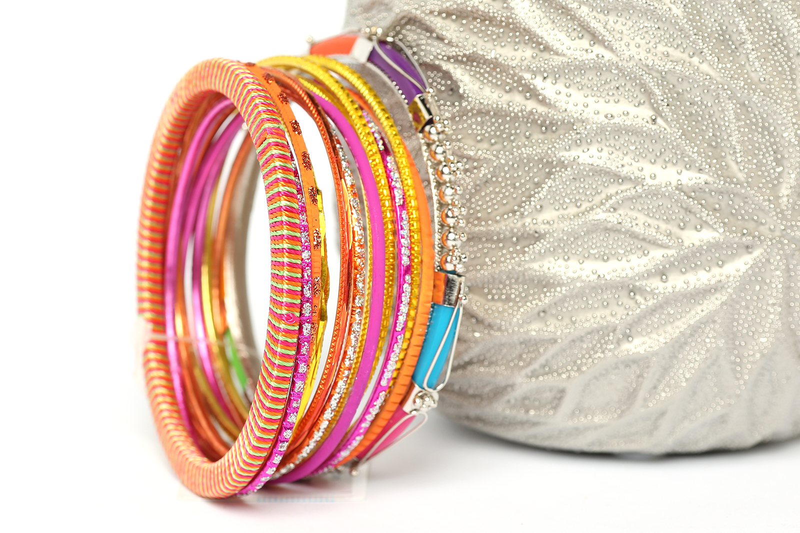 Women’s Fashion Bohemian Multi Color Bangle Bracelet Set Fuchsia/Orange