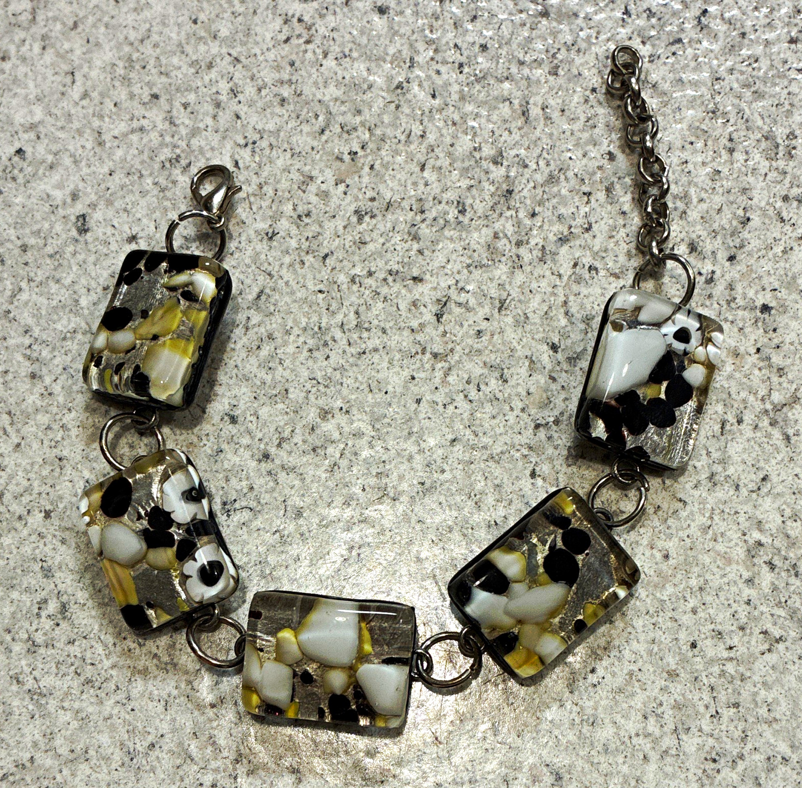 Murano Italy Glass Dangle Charm Cable Link Bracelet Lobster Clasp Signed