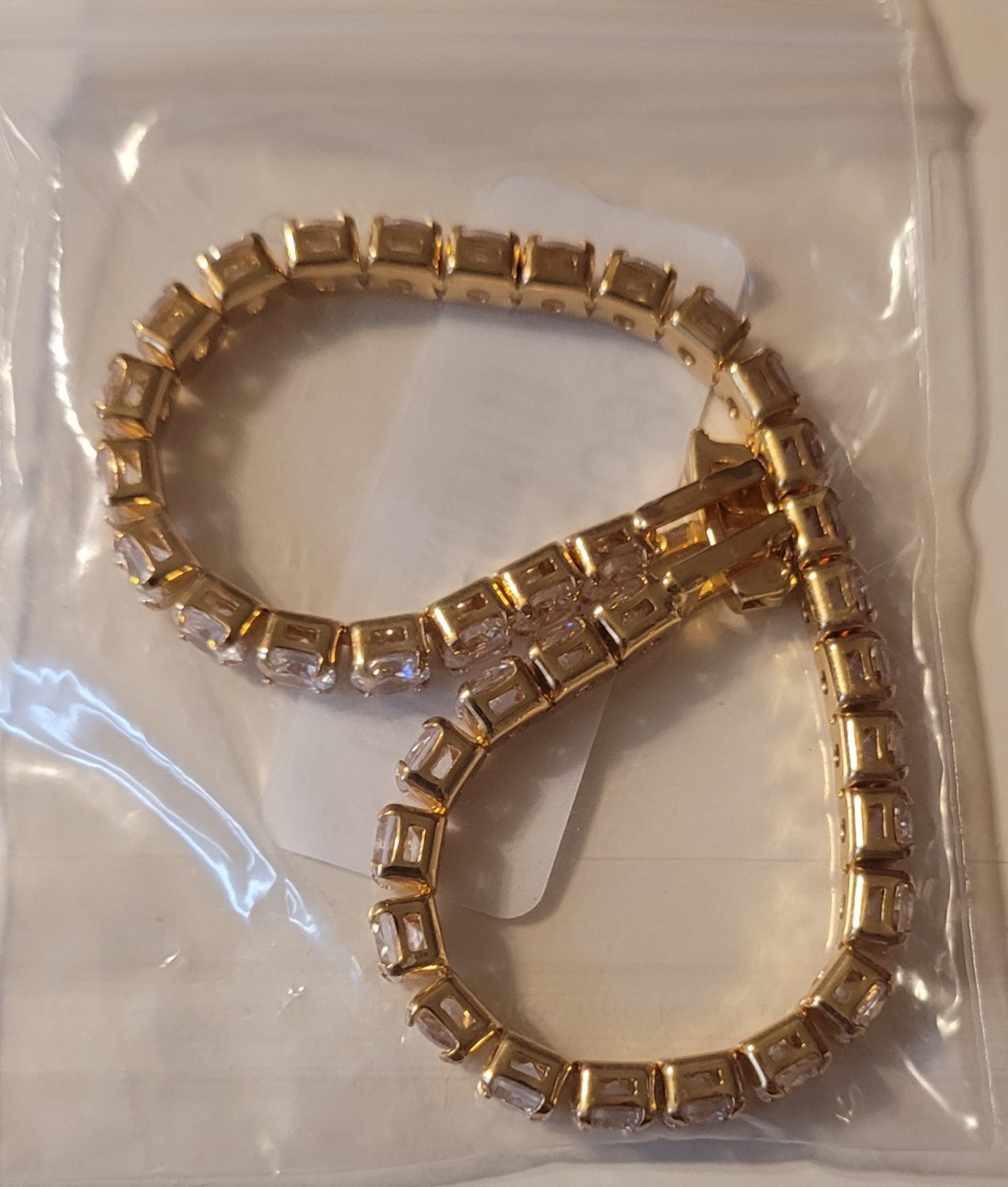 Gold Tone Tennis Bracelet Clear Round White/Colorless Stones Metal