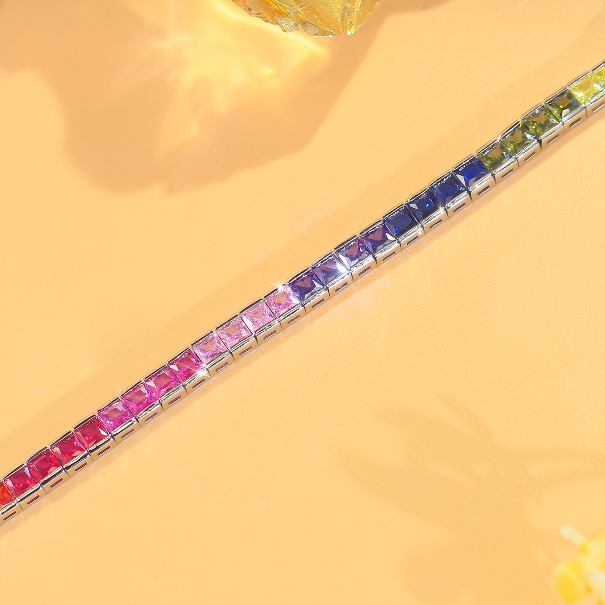 3mm Rainbow Square Cubic Zirconia CZ Tennis Bracelet Women Silver Plated Jewelry