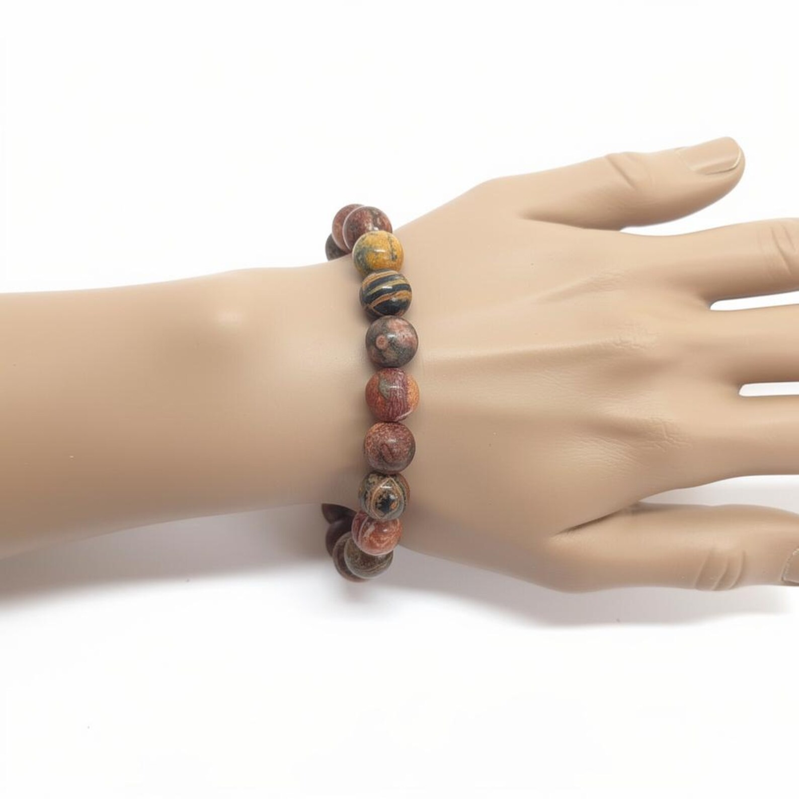 Leopard Skin Jasper Bracelet Polished Beads On Elastic, Stackable Daily Wear