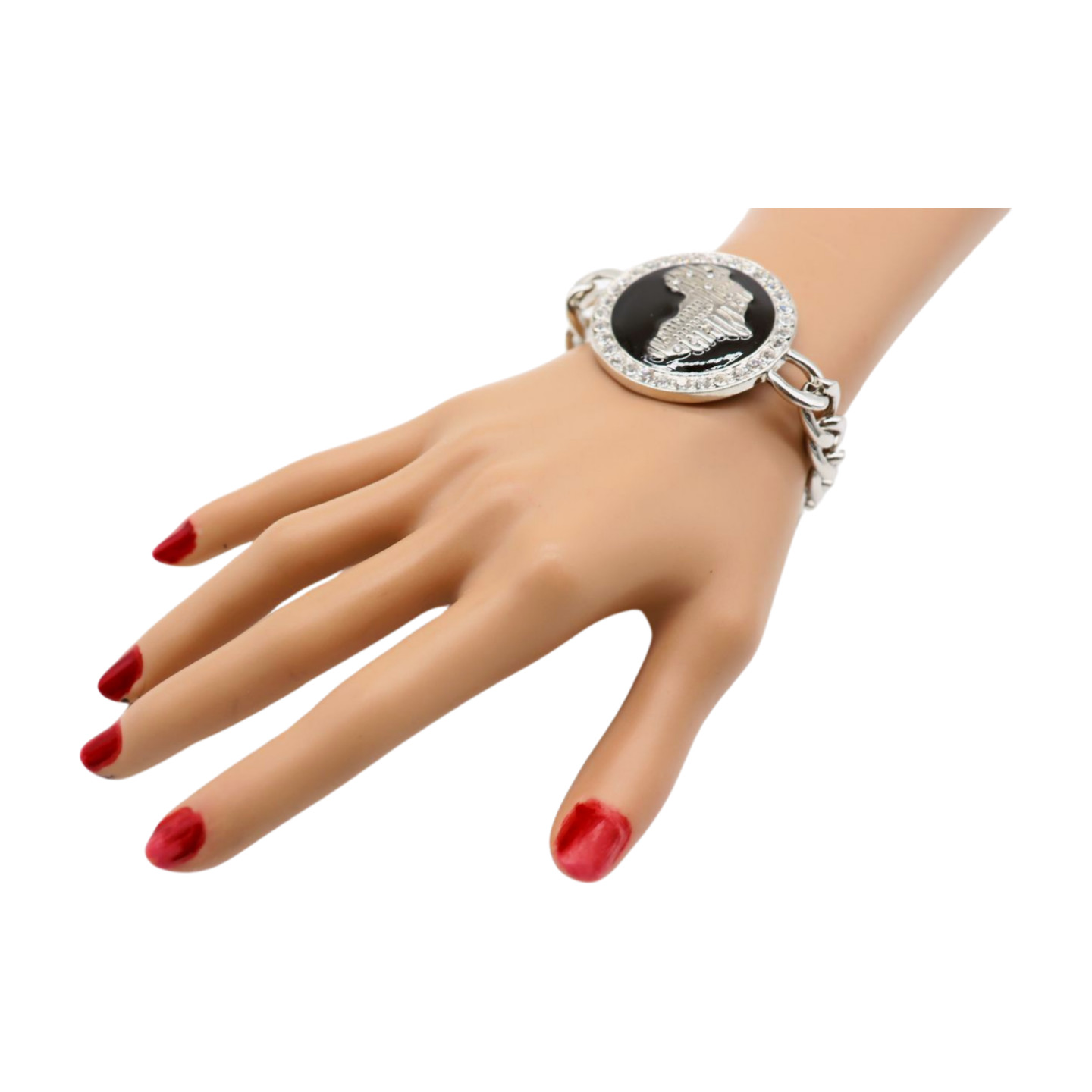 Women Silver Metal Chain Bracelet Africa Continent Bling Charm Adjustable Size