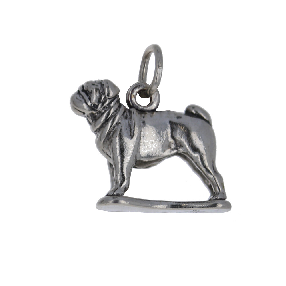 Pug Charm, Sterling Silver, Attached Open Jump Ring, Charm or Pendant, CH4747