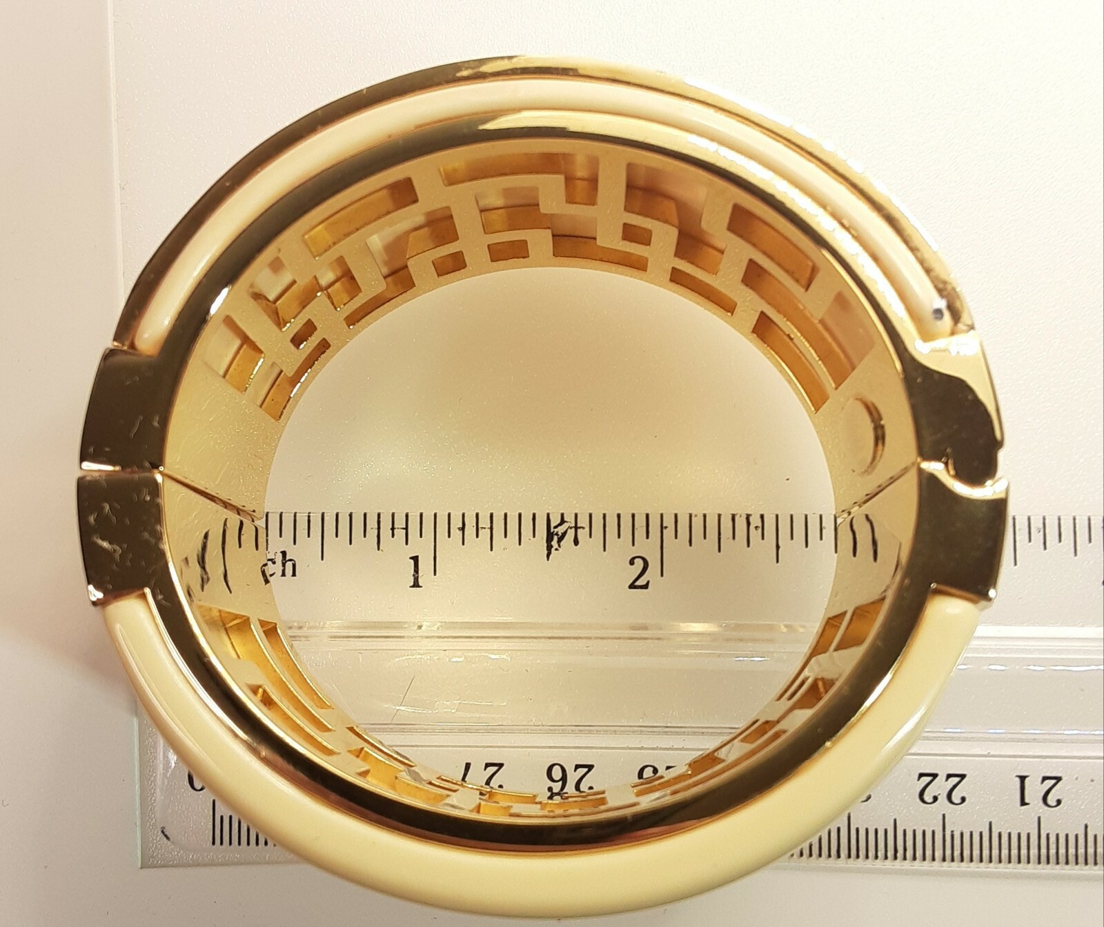 HSN Vintage Princess Amanda Charisma Club Art Deco Faux Ivory Cuff Bracelet