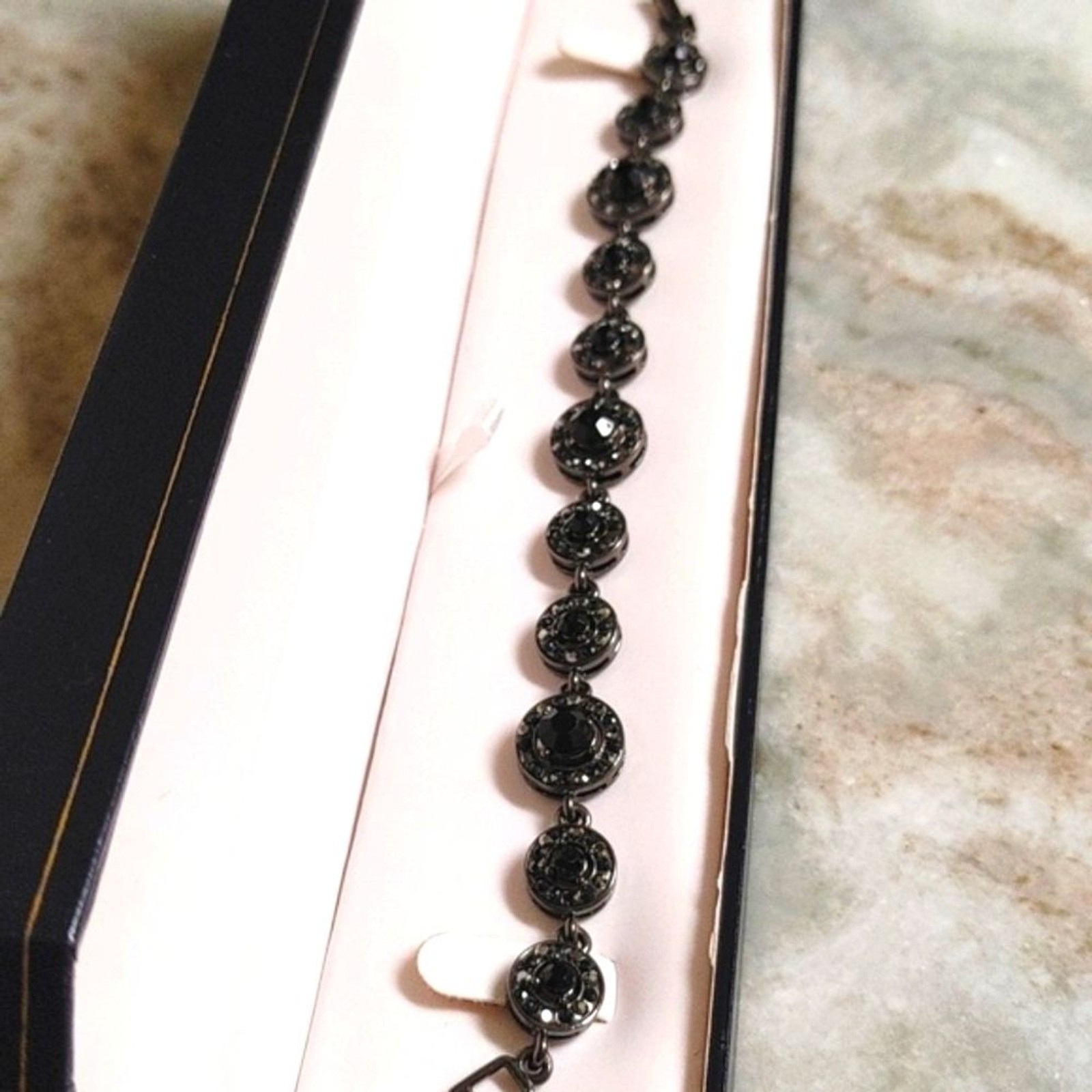 AAI Gun Metal Black Crystal & Marcasite Articulated Circles Bracelet