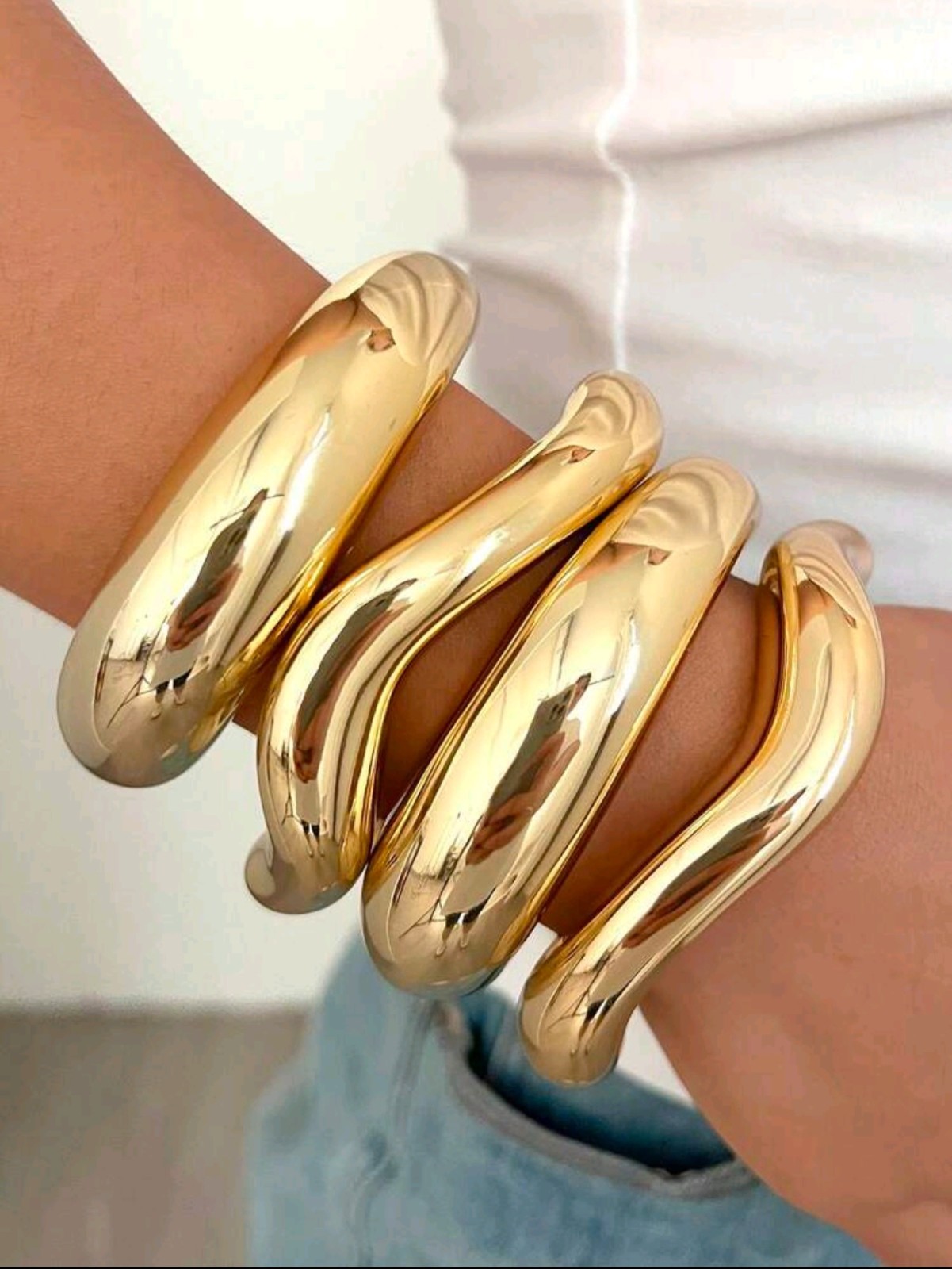 4pcs Set Chunky Gold Bangles Bracelets for Women Trendy Statement Bangles Irregu