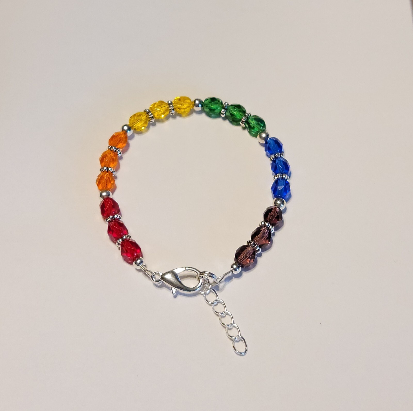 Czech Glass Beads Rainbow Colors Bracelet. Red Orange Yellow Green Blue Purple