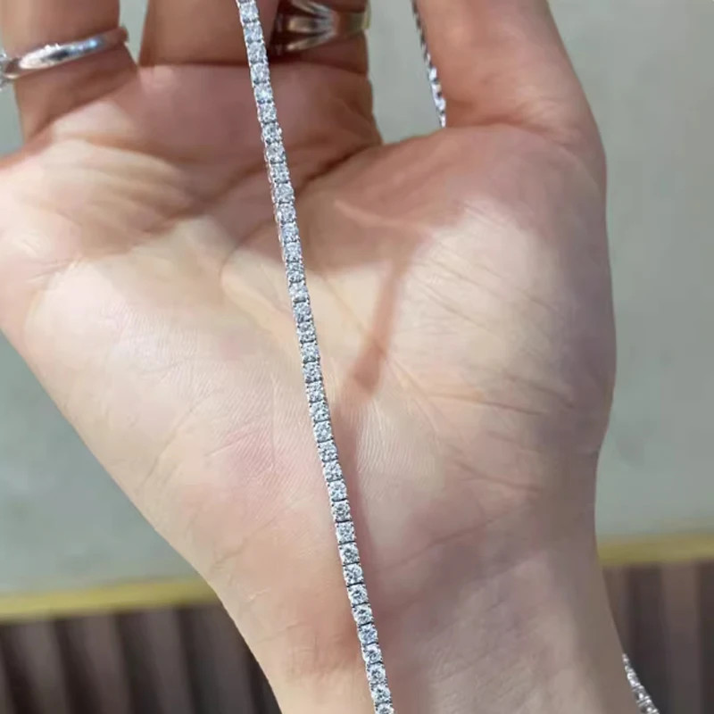 925 Sterling Silver Zircon Chain Bracelet Women Round Link Fine Classic Jewelry