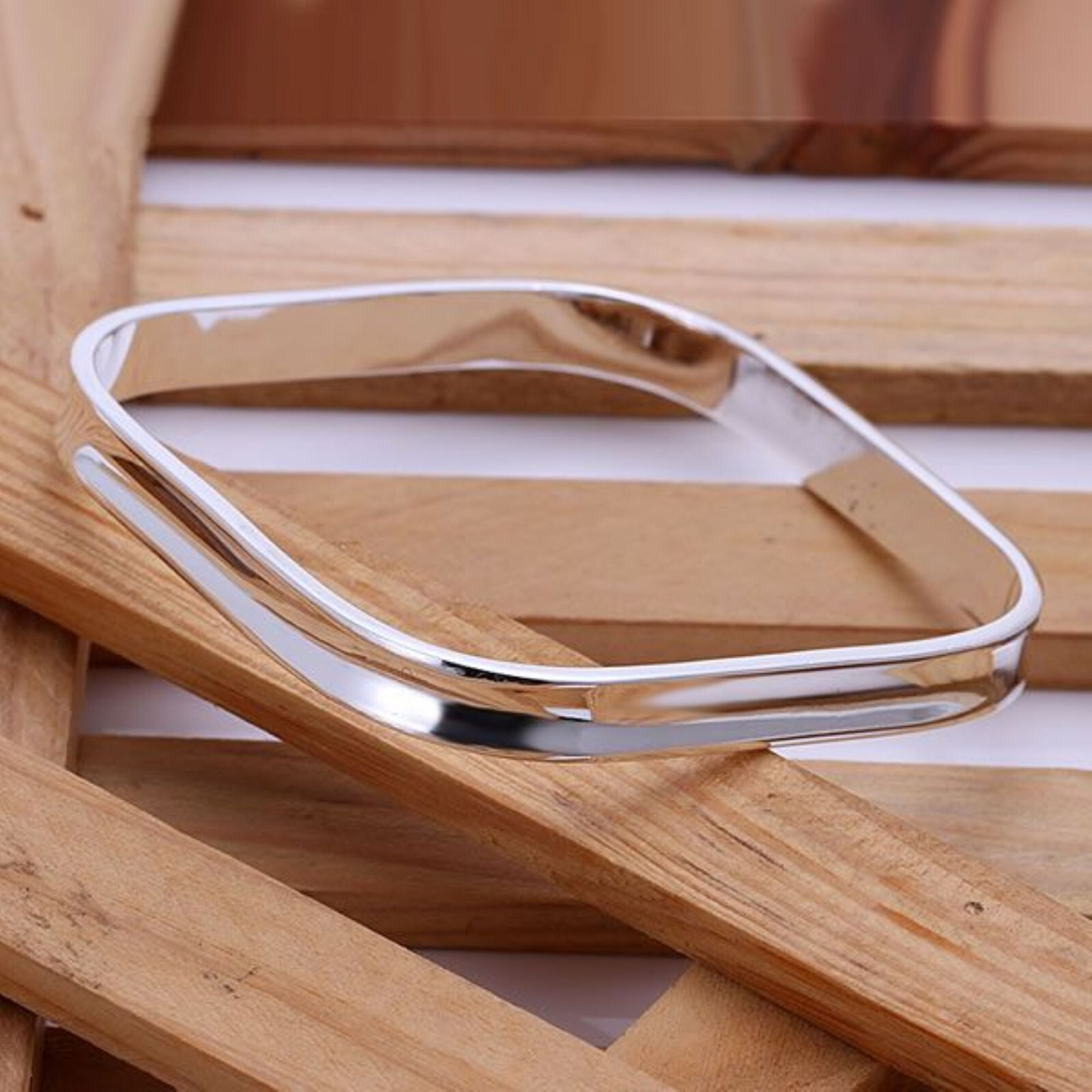 Square Rail Bangle Bracelet Size 7.75 Sterling Silver
