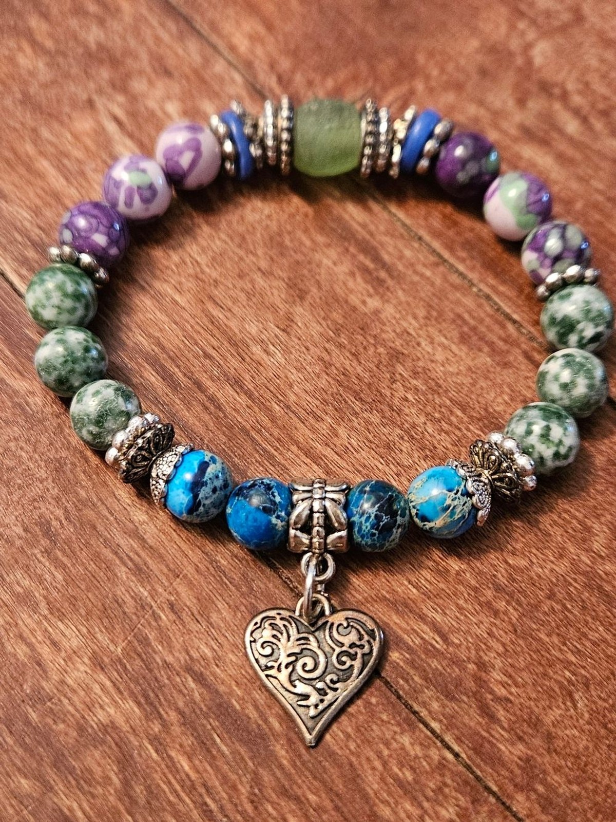 Green Tree Agate And Sea Sediment Jasper Bracelet