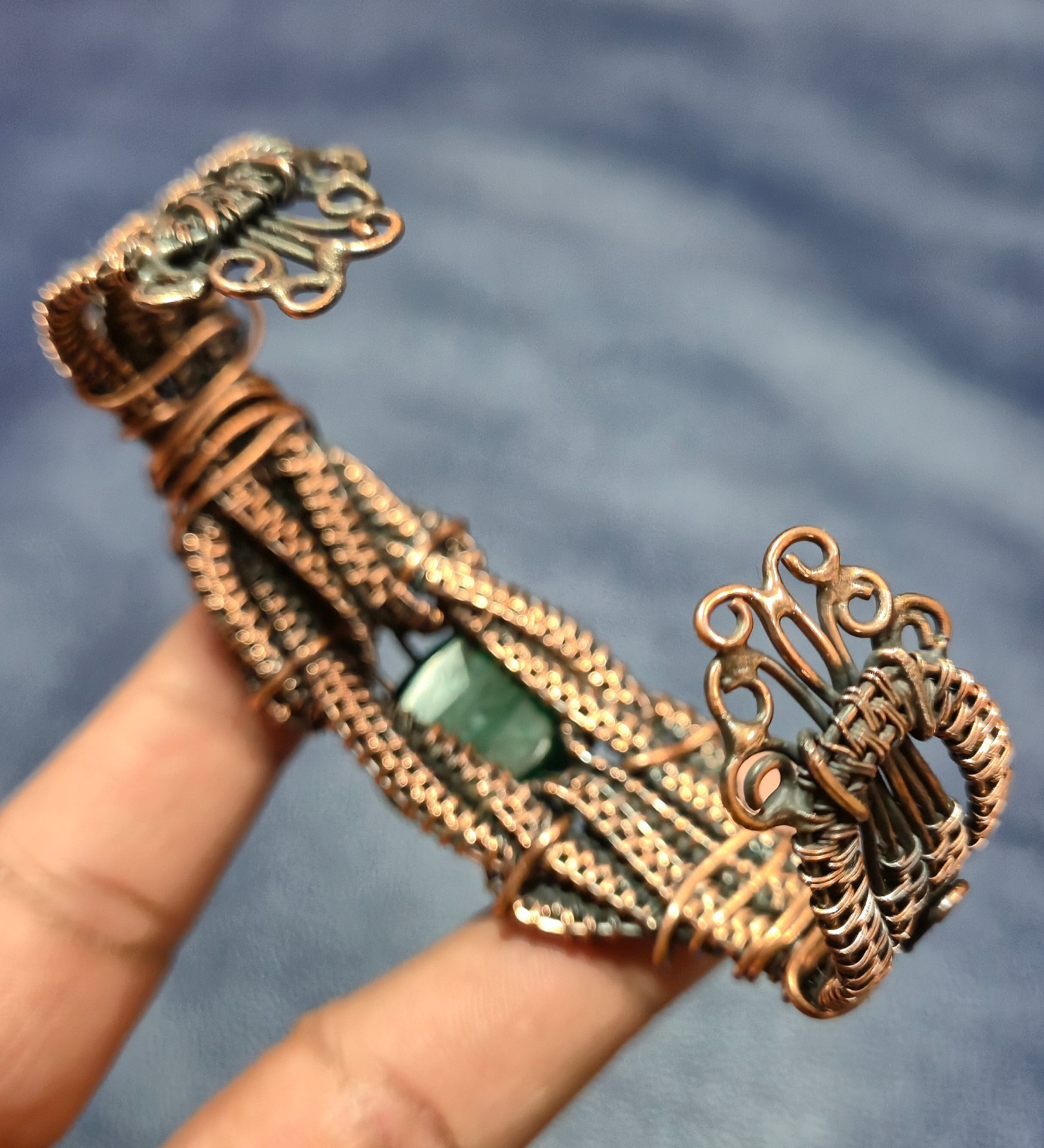 Beautiful Gemstone Wire Wrapped Adjustable Cuff Bangle Statement Jewelry