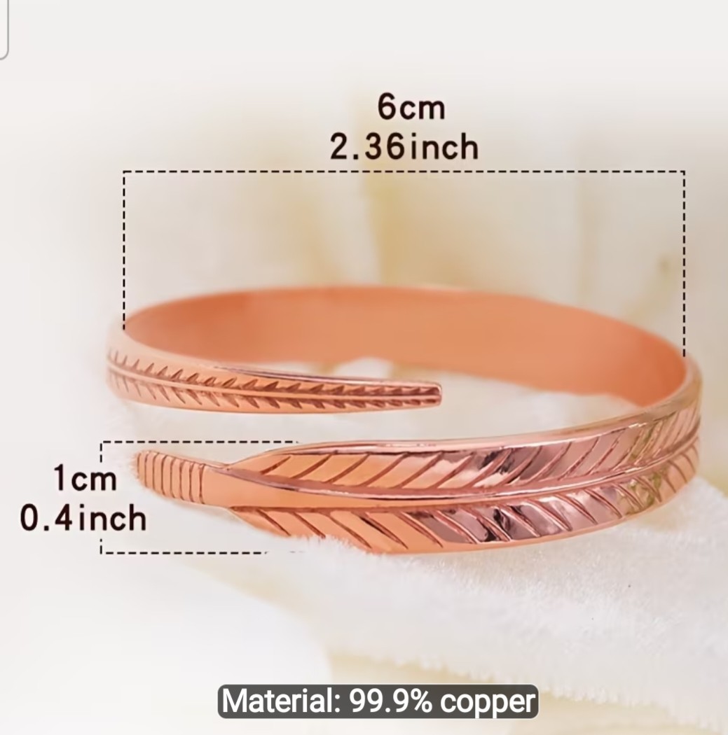 Pure 99.9 % Copper Adjustable Open Feather Bracelet