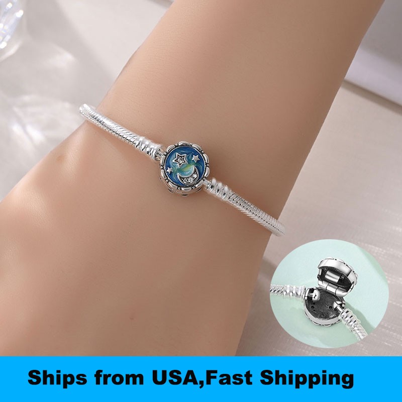 PANDACH 925 Sterling Silver Starry Bracelet For Women Snake Chain DIY Charm Gift
