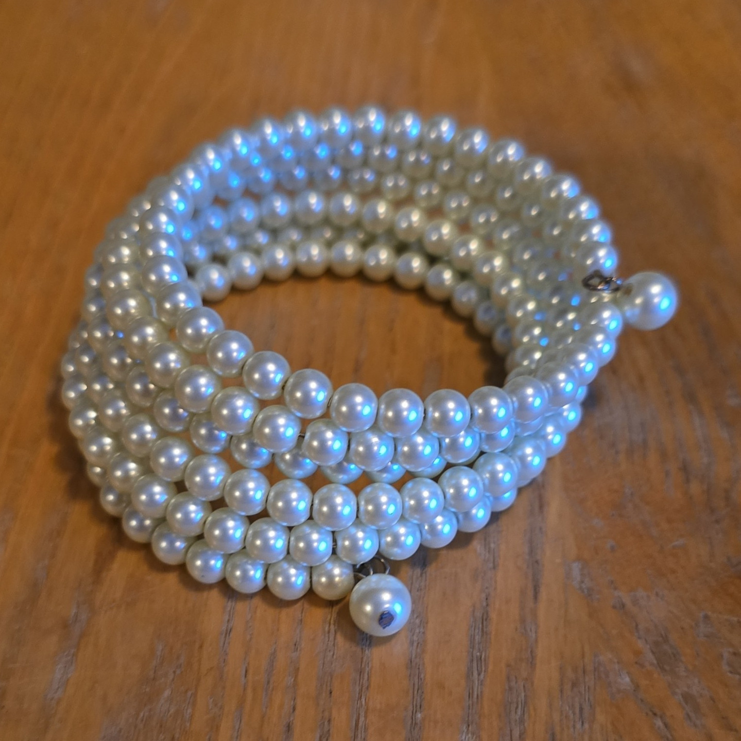 White Faux Pearl Multi-Strand Beaded Wrap Bracelet Hook Clasp Stackable