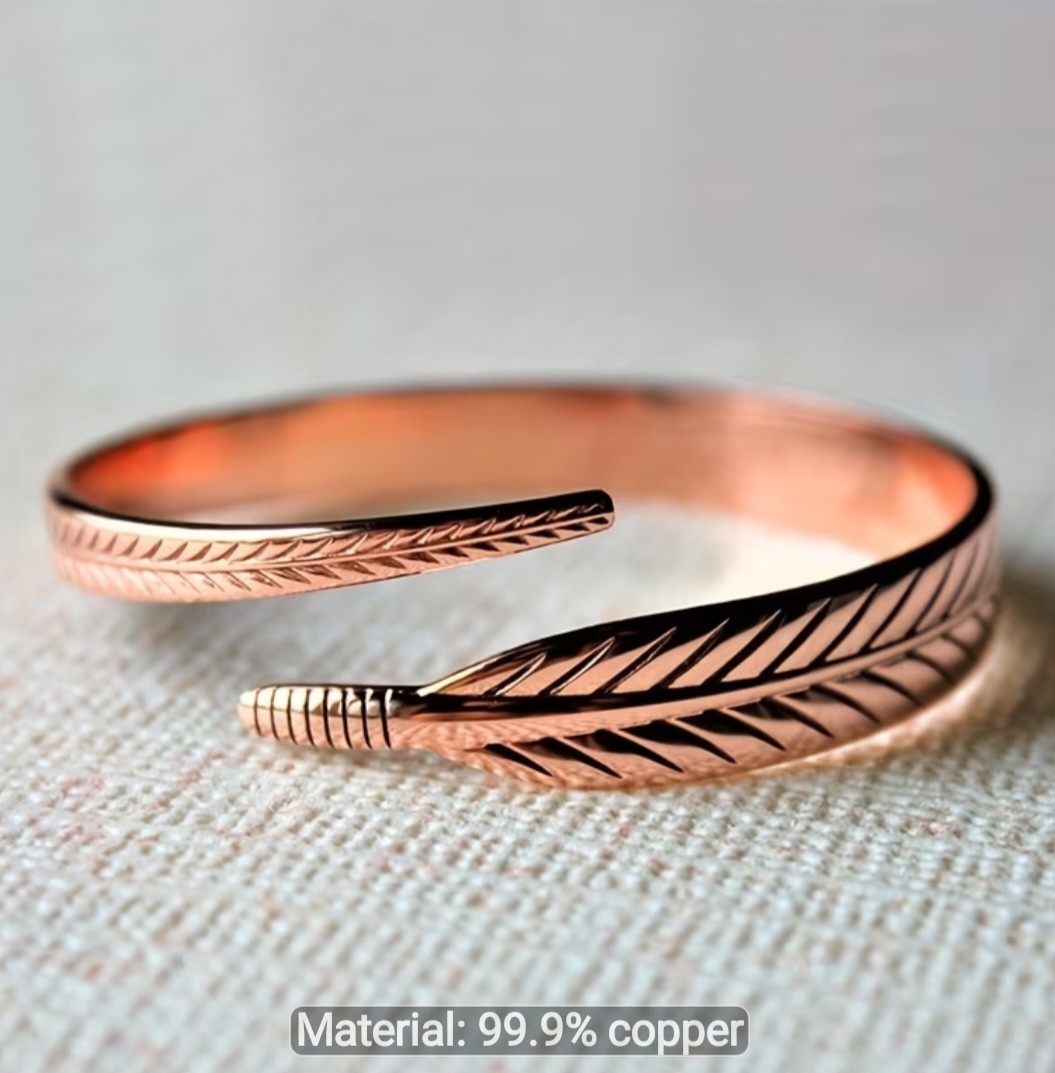 Pure 99.9 % Copper Adjustable Open Feather Bracelet
