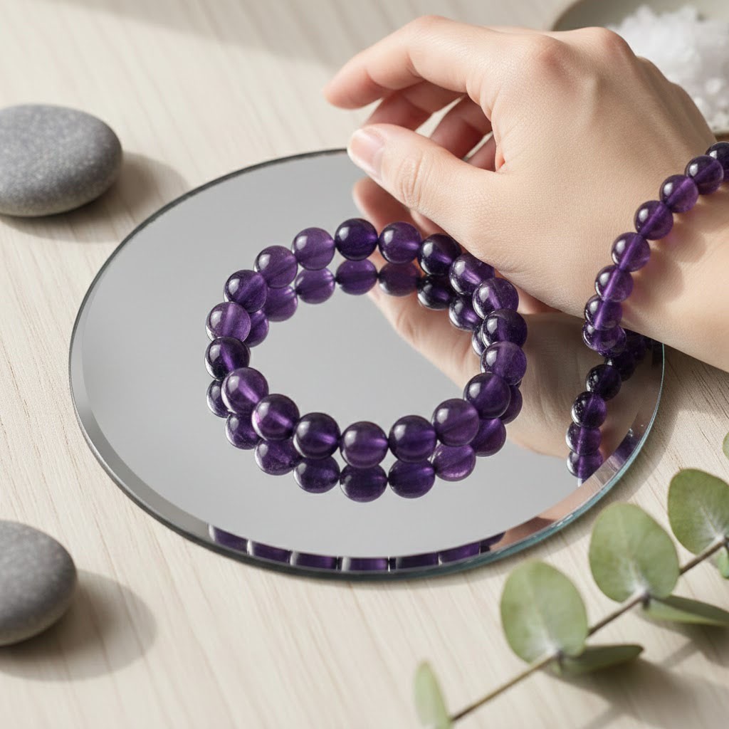 12mm Purple Bead Bracelet 18cm Stretch Round Stone Beads Elastic Unisex Jewelry